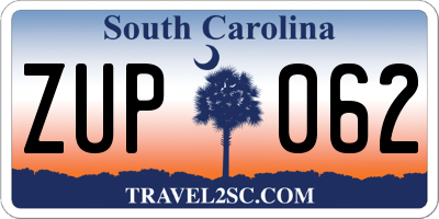 SC license plate ZUP062