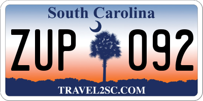 SC license plate ZUP092