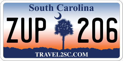 SC license plate ZUP206