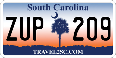 SC license plate ZUP209