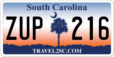 SC license plate ZUP216