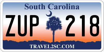 SC license plate ZUP218