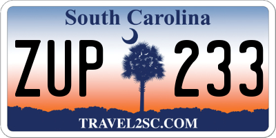 SC license plate ZUP233