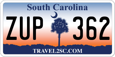 SC license plate ZUP362