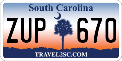 SC license plate ZUP670