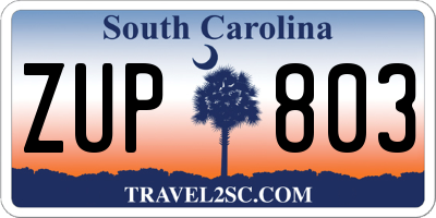 SC license plate ZUP803