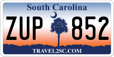 SC license plate ZUP852
