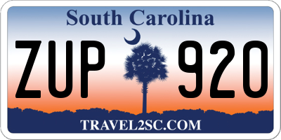 SC license plate ZUP920