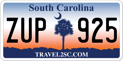 SC license plate ZUP925
