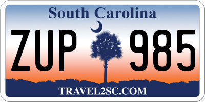 SC license plate ZUP985