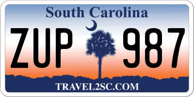 SC license plate ZUP987