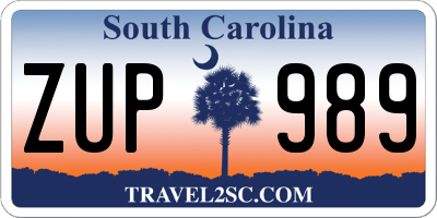 SC license plate ZUP989
