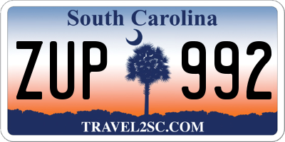 SC license plate ZUP992