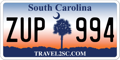 SC license plate ZUP994