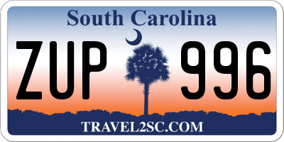 SC license plate ZUP996