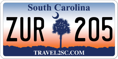 SC license plate ZUR205