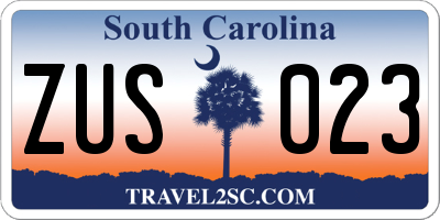 SC license plate ZUS023