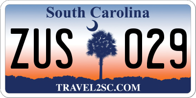 SC license plate ZUS029