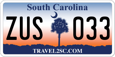 SC license plate ZUS033