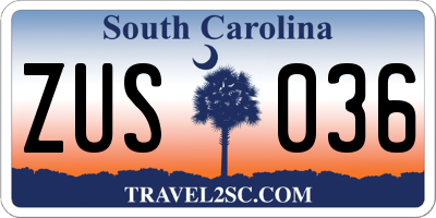 SC license plate ZUS036