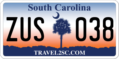 SC license plate ZUS038