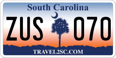 SC license plate ZUS070