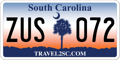 SC license plate ZUS072