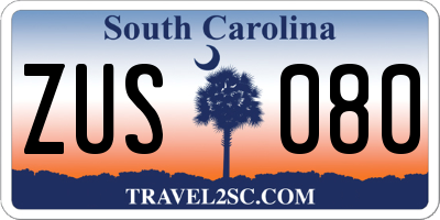SC license plate ZUS080