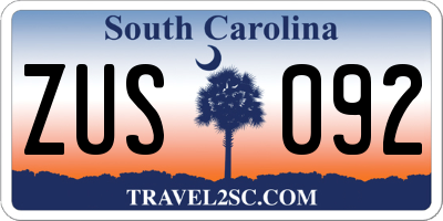 SC license plate ZUS092