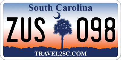 SC license plate ZUS098