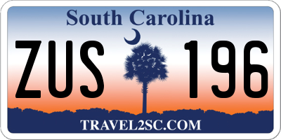 SC license plate ZUS196