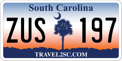 SC license plate ZUS197