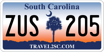 SC license plate ZUS205