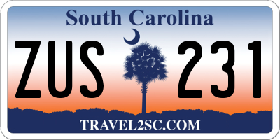 SC license plate ZUS231