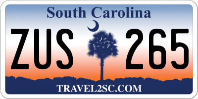 SC license plate ZUS265