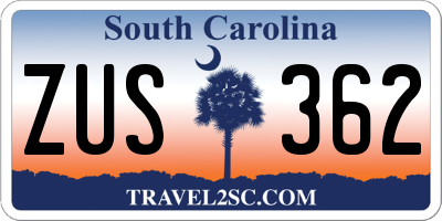 SC license plate ZUS362