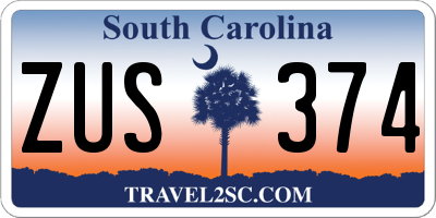 SC license plate ZUS374