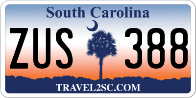 SC license plate ZUS388