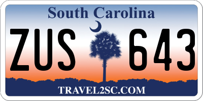 SC license plate ZUS643
