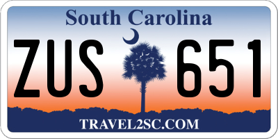 SC license plate ZUS651