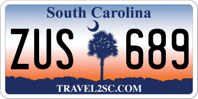 SC license plate ZUS689