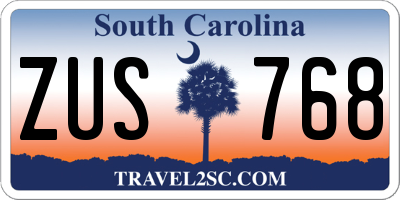 SC license plate ZUS768