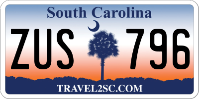 SC license plate ZUS796