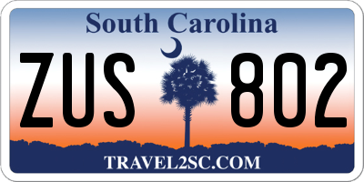 SC license plate ZUS802