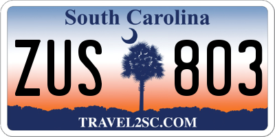 SC license plate ZUS803