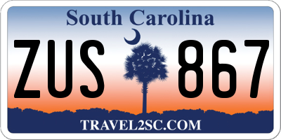 SC license plate ZUS867