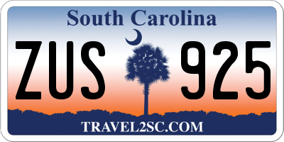 SC license plate ZUS925