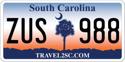 SC license plate ZUS988