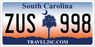 SC license plate ZUS998