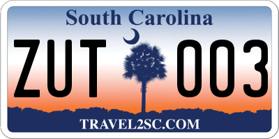 SC license plate ZUT003